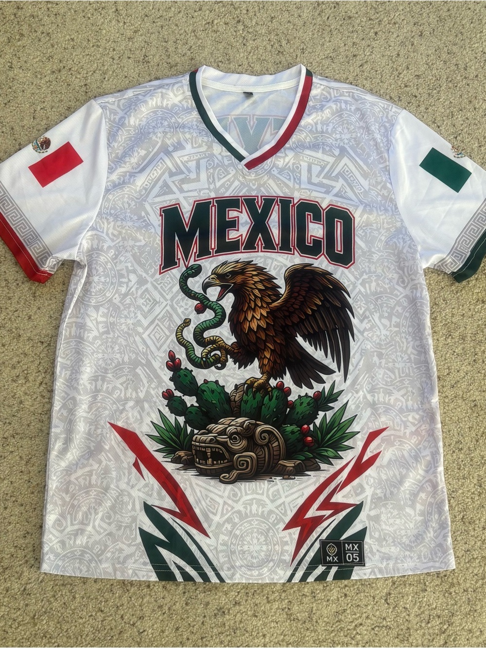 Mexico Men's White Graphic Soccer Jersey with Red & Green Accents